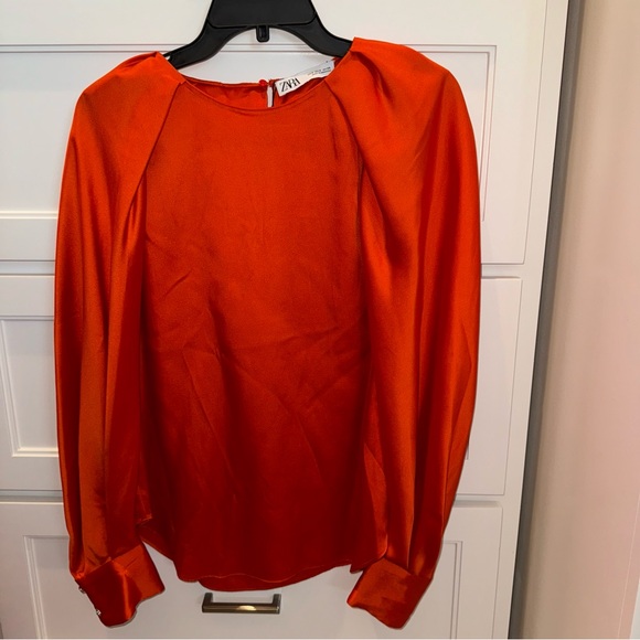 ZARA WOMAN ORANGE SATIN VOLUMINOUS SLEEVE BLOUSE SIZE Small - Picture 5 of 11